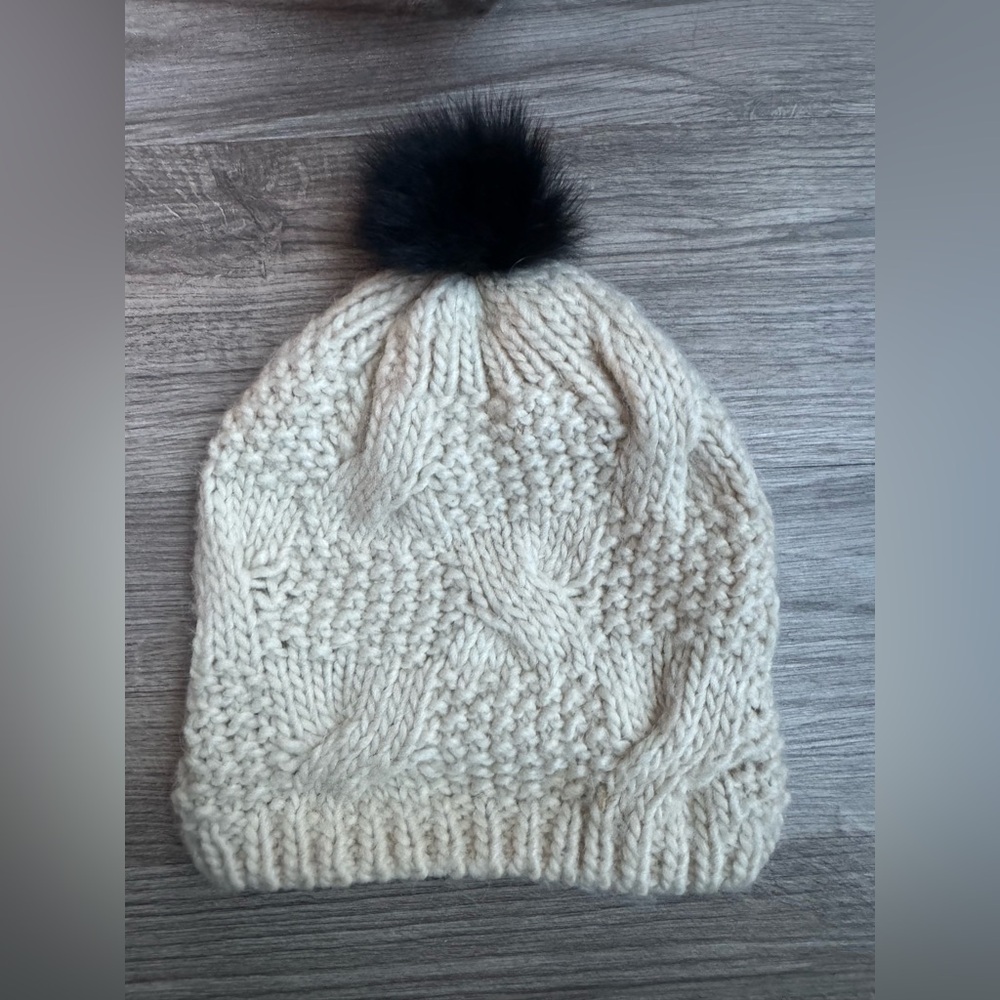 Cozy Cream Knit Beanie with Black Pom